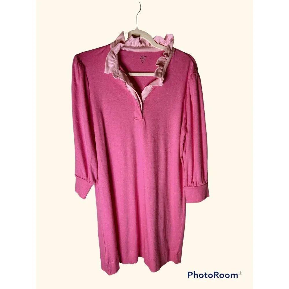 Crown & Ivy Womans Medium Pink 3/4 Sleeve Cotton Shift Dress - Picture 1 of 5